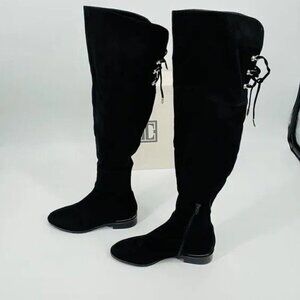 Ivanka Trump  Lnde Faux Suede Lace-Up Over-The-Knee Boots black 7.5M